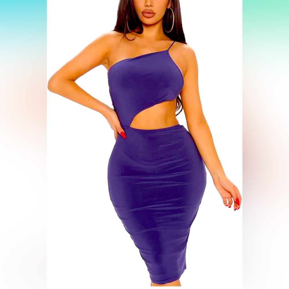 Sexy One Shoulder Sleeveless Cut Out Bodycon Mini Club Dress Purple X-Large